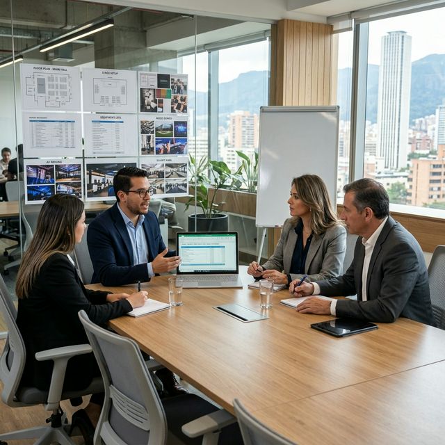Reunión de presupuesto para producción de evento corporativo en Bogotá