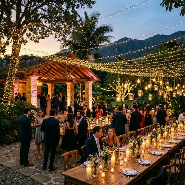 Decoración con luces LED en boda al aire libre