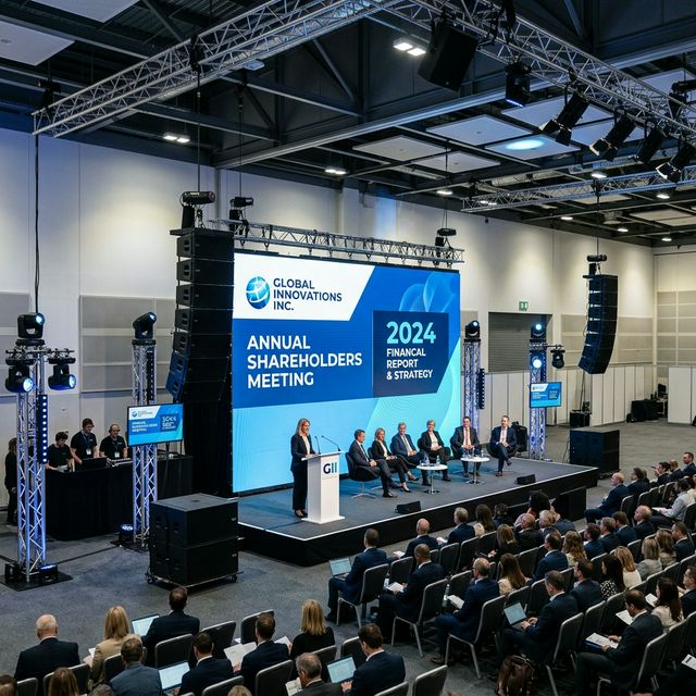 Equipos audiovisuales en asamblea corporativa en Bogotá