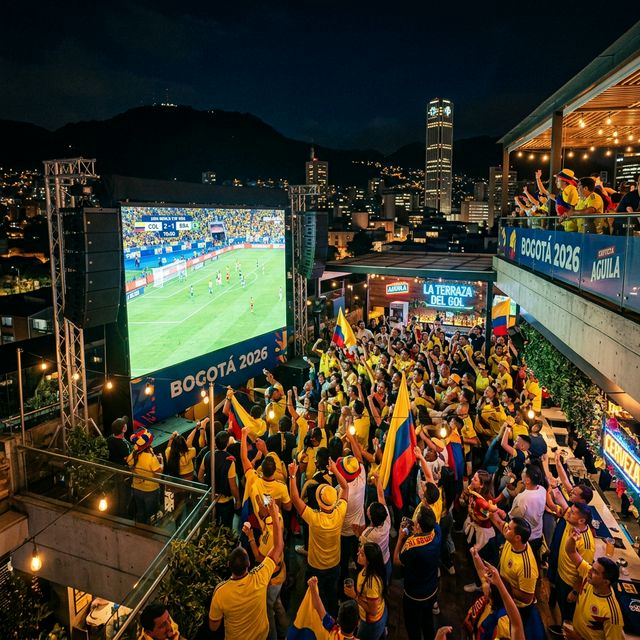 Fan zone con pantalla LED gigante para el Mundial 2026 en Bogotá