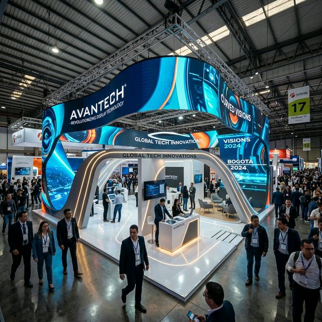 Stand con pantallas LED curvas en feria de Corferias Bogotá